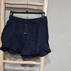 Chic Navy Ruffle trimmed Women's Shorts